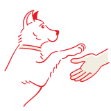 Sketch of a dog holding out its paw to the open hand of a person