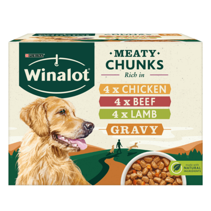 WINALOT® Meaty Chunks Mixed in Gravy (Beef, Chicken, Lamb) Wet Dog Food Pouches