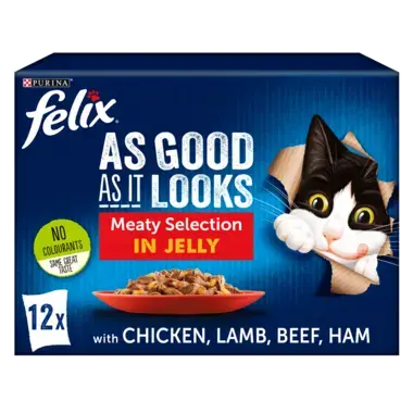 FELIX® As Good As it Looks Meaty Selection in Jelly (Chicken, Lamb, Beef, Ham) Wet Cat Food