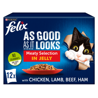 FELIX® As Good As it Looks Meaty Selection in Jelly (Chicken, Lamb, Beef, Ham) Wet Cat Food