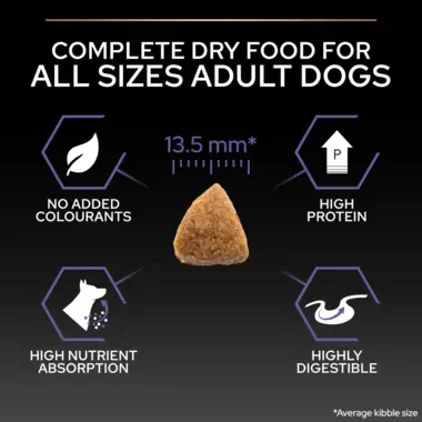 Complete dry food for all sizes adult dogs