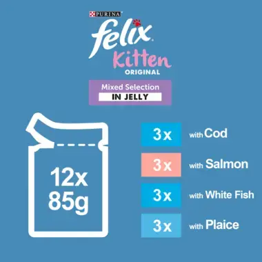 Felix Kitten Original; 12x85g; 3x cod, 3x salmon, 3x white fish, 3x plaice