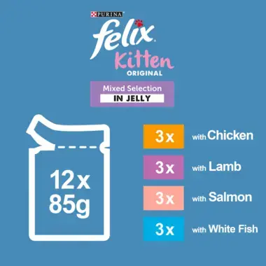 Felix Kitten Original; 12x85g; 3x chicken, 3x lamb, 3x salmon, 3x white fish